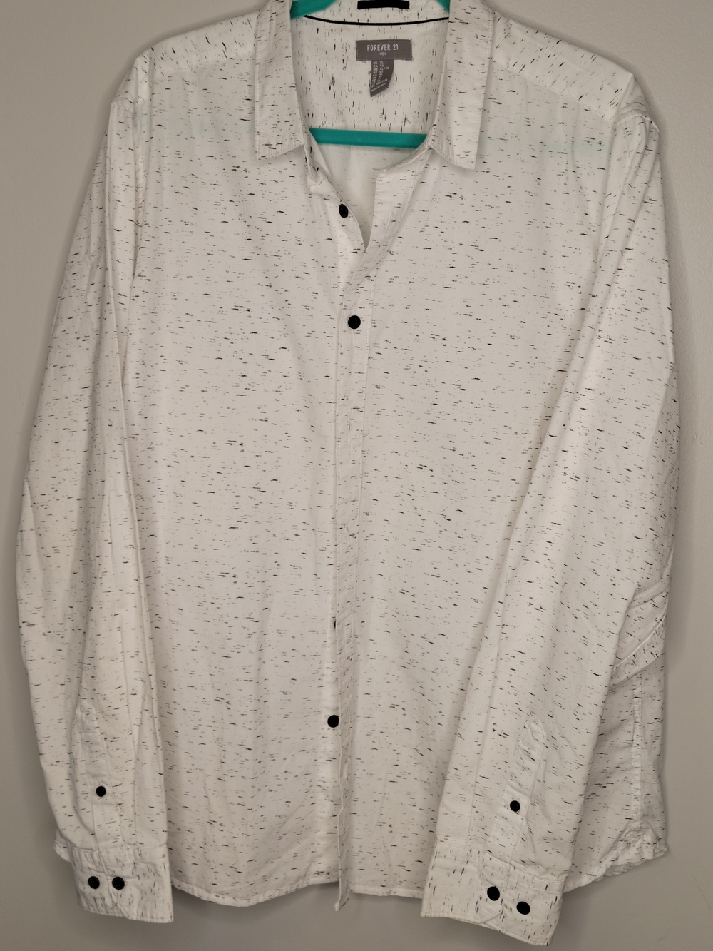 Forever 21 White Speckled Long-Sleeve Button Shirt XL